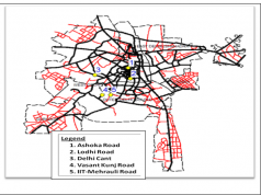 map indicating road segments on delhi map