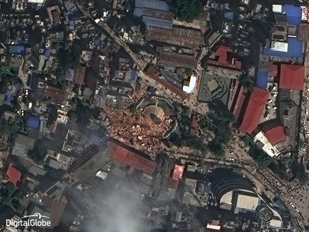 Kathmandu's Historic Dharahara Tower Reduced to Rubble as seen from DigitalGlobe WorldView-3 on 27-April-2015