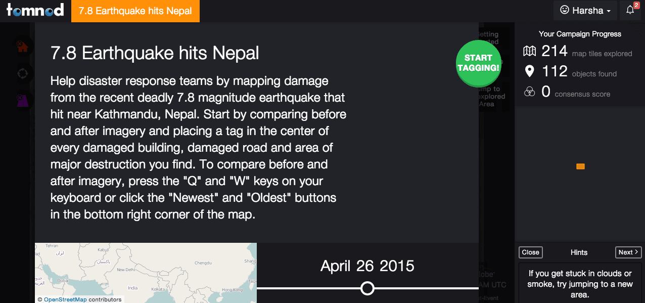 Tomnod has activated the mapping project to identify disaster from Nepal earthquake