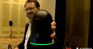 Burkhard Boeckem, CTO of Leica Geosystems with BLK360 Laser Scanner at Autodesk University 2016
