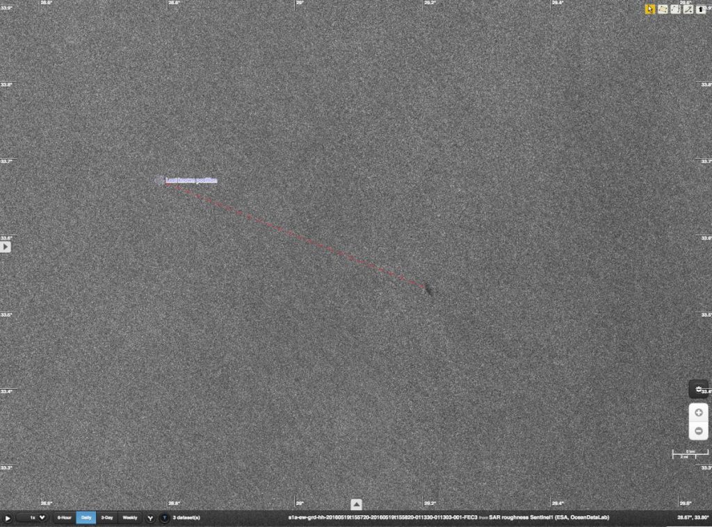Sentinel 1A - Oil slick in the eastern Mediterranean Sea – in the same area where EgyptAir flight MS804 disappeared
