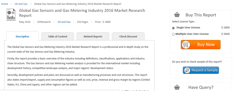QYResearch has added a research on “Global Gas Sensors and Gas Metering Industry Report” to their offering