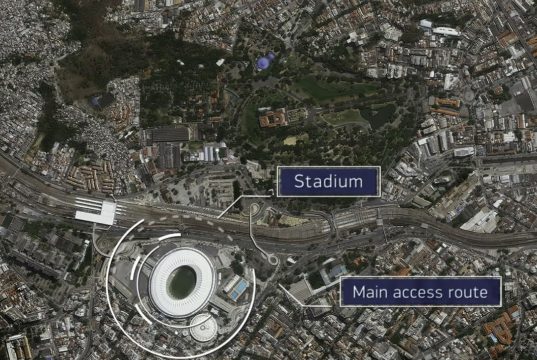 Maracanã Stadium in Rio de Janeiro, Brazil as seen through satellite imagery of DigitalGlobe