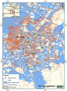 The map above shows the water logged areas of the city.