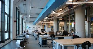 Partial view of the second floor of the Autodesk BUILD Space.