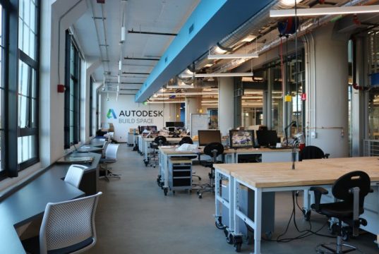 Partial view of the second floor of the Autodesk BUILD Space.