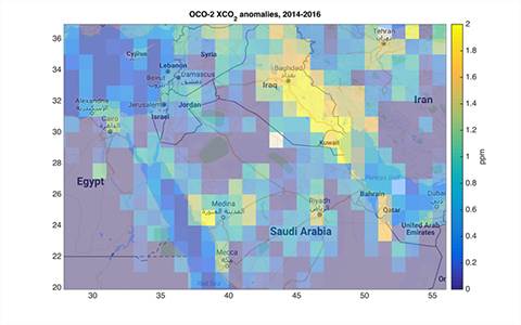 NASA CO2 world map OCO-2 shows human emissions of carbon dioxide