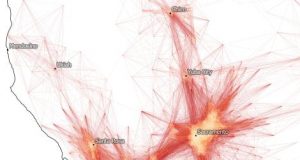 Map showing all the commutes of 50 miles or less in the greater San Francisco Bay Area.