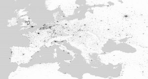 The map features the global urban footprint in Europe.