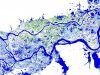 A map showing the distribution and change in surface water over a 32-year period. This particular map shows the River Ob in Siberia, where dark blue colors are areas of permanent water, lighter blue colors are areas of seasonal water, green colors represent new areas of seasonal water, and pink colors represent areas of lost seasonal water. (Image: © EC-Joint Research Centre / Google, 2016)