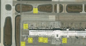 Object recognition results from deep learning software of DigitalGlobe, which has recognised planes that are landed or grounded at an airport