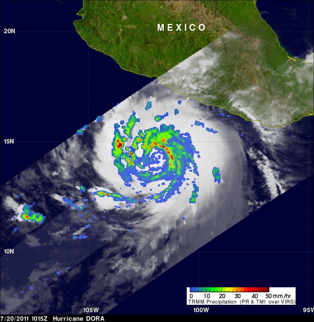 NASA observes hurricane Dora dissipating rapidly from GPM mission