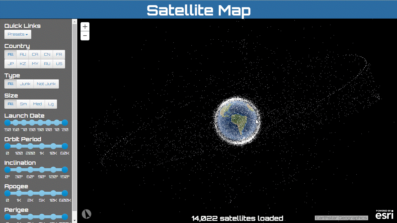 This Esri map shows all satellites in orbit
