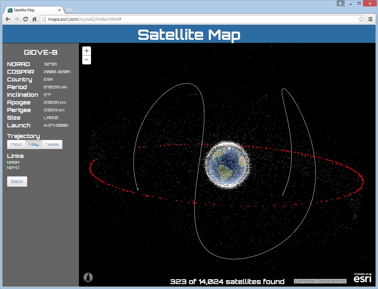 This Esri map shows all satellites in orbit