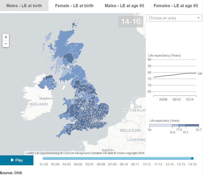 This interactive map shows how long you will live depending on where