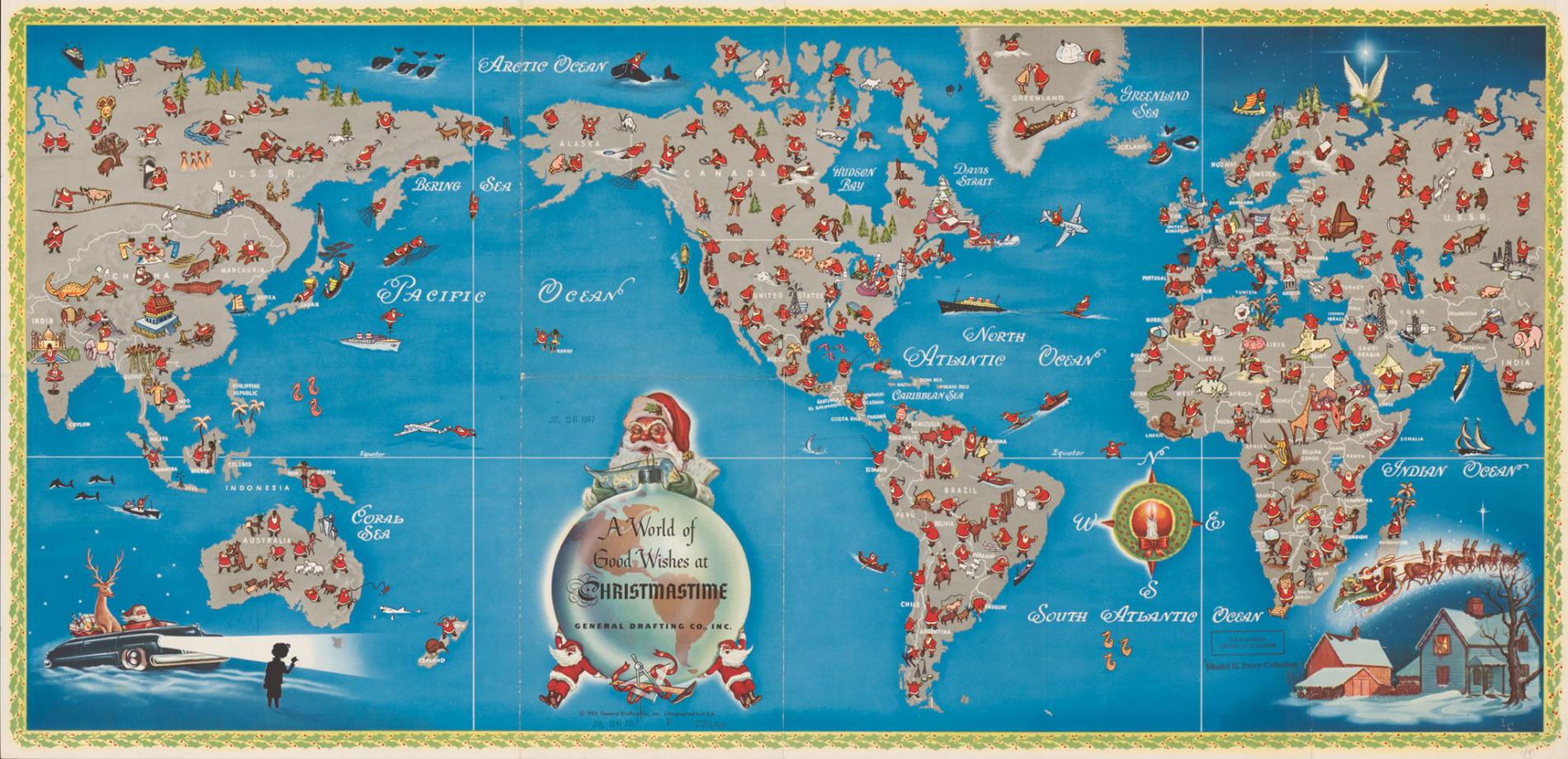 Santa Claus Travel Map A Classical Map Shows The Journey Of Santa Claus Across The Globe