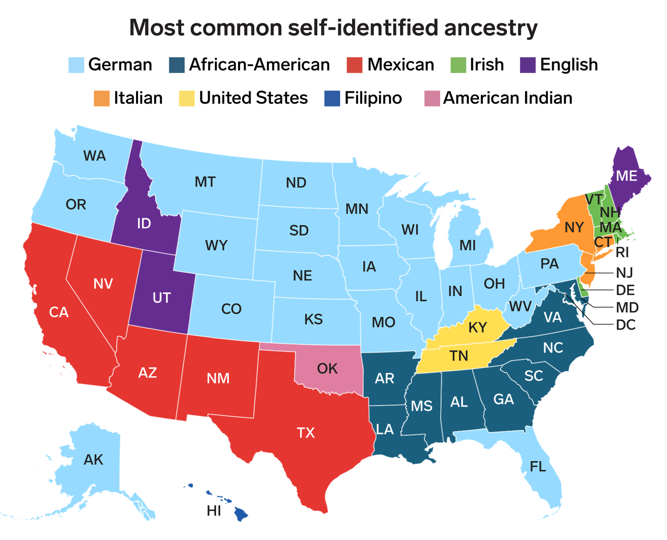 USA ancestry. Us ancestry Map. The most Northern State of the USA.. Most common self identified ancestry.