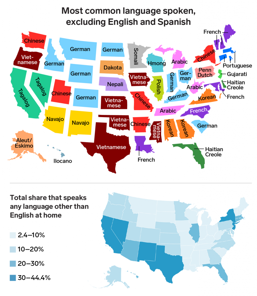 More languages. Languages in the USA. Most spoken languages in USA. Language diversity in the USA. Languages in USA the most commonly.