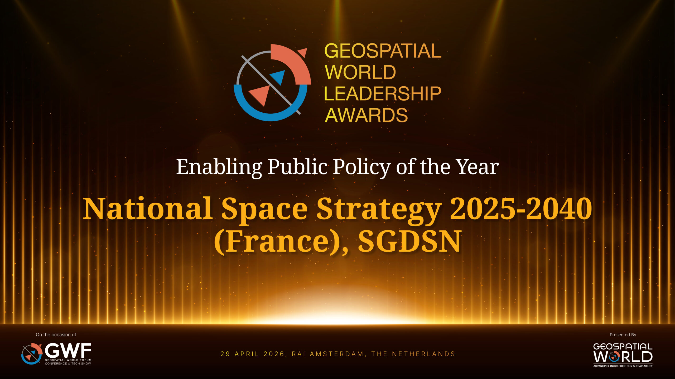 France's National Space Strategy 2025–2040 Wins National Space Strategy of the Year at Geospatial World Leadership Awards 2026